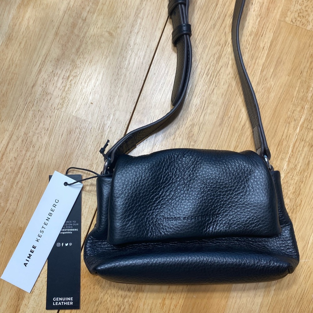 Aimee Kestenberg Preston Mini Crossbody Purse Black W/ Silver Buckle